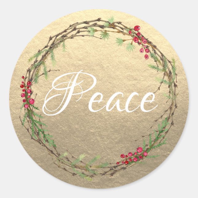 Adesivo Coroa de Natal Dourada Paz (Frente)