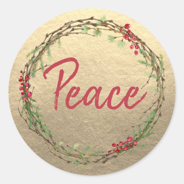 Adesivo Coroa de Natal Dourada Paz (Frente)