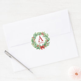 Adesivo Coroa de Natal em monograma e nome em aquarela
