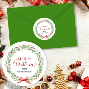Adesivo Coroa de Natal Feliz Natal Nome da Família