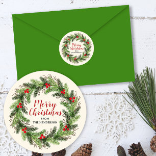 Adesivo Coroa de Natal Feliz Natal Nome da Família