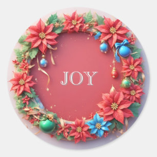 Adesivo Coroa de Natal Festiva com Poinsettias Vermelhas