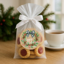 Coroa de Natal Rústica com Laço Xadrez Branco e Pr