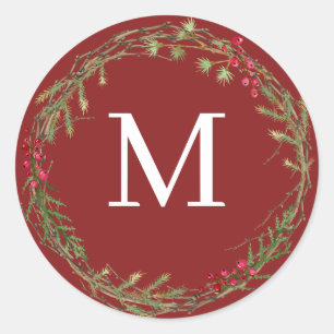 Adesivo Coroa de Natal Rústica Vermelha de Cranberry com M