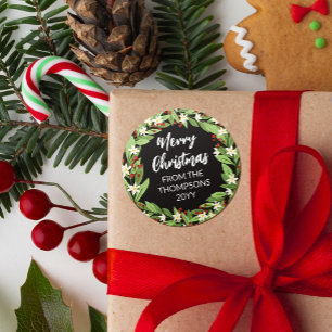 Adesivo Coroa de Natal Vermelha Floral com Folhagem Natal 