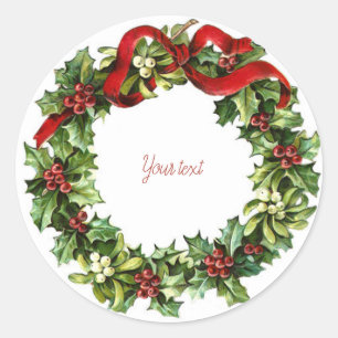 Adesivo Coroa de Natal vintage pinheiro vermelho retrô