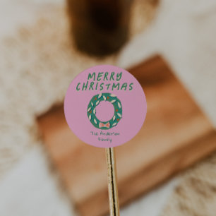 Adesivo Coroa de Natal Vintage Pintada à Mão Rosa Verde