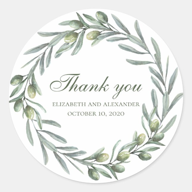 Adesivo Coroa de oliveira obrigado. Casamento italiano de  (Frente)