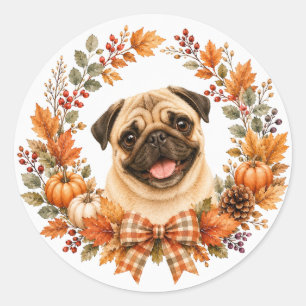 Adesivo Coroa de Outono Pug