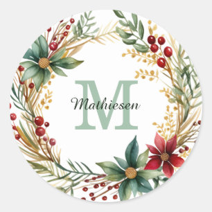 Adesivo Coroa de Poinsettia com Monograma para Correspondê