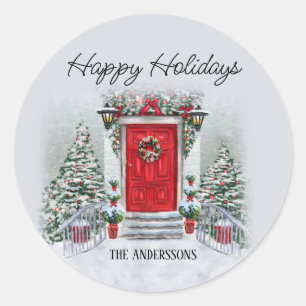 Adesivo Coroa de porta vermelha vintage de Natal feliz 