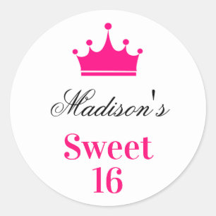 Adesivo Coroa de Princesa Girly Sweet 16 Rosa Quente Nome