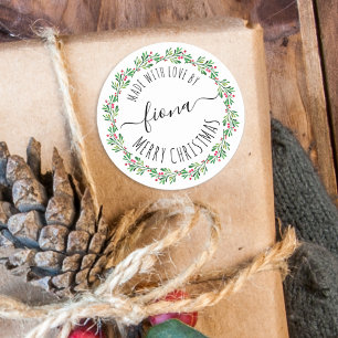 Adesivo Coroa de Verduras de Natal Feita Com Amor Seu Nome
