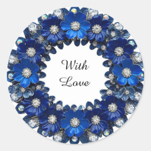 Adesivo Coroa Floral Azul Elegante com Diamantes