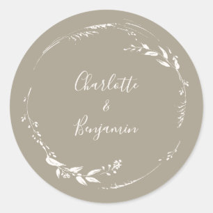Adesivo Coroa Floral Boho Taupe Caligrafia Personalizada