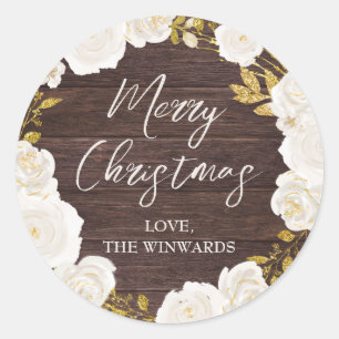 Adesivo Coroa Floral de Inverno Branco e Dourado Natal