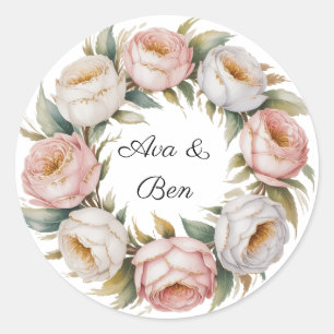 Adesivo Coroa Floral de Noiva com Rosa Bege e Marfim