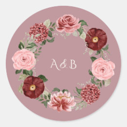 Adesivo Coroa Floral de Noiva em Rosa Empoeirado Burgundy