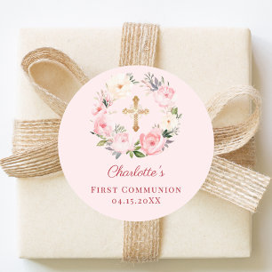 Adesivo Coroa floral de rosa suave Primeira Comunhão