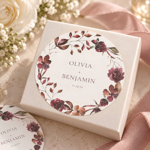 Adesivo Coroa Floral de Vinho Borgonha Casamento Personali