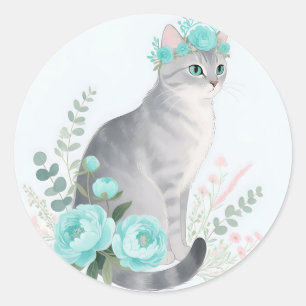Adesivo Coroa Floral Gato Cinza