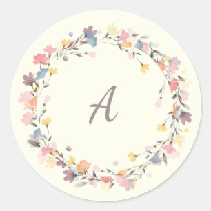 Adesivo Coroa Floral Pastel Elegante Monograma Personaliza