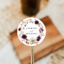 Adesivo Coroa Floral Rústica de Outono Marsala Casamento