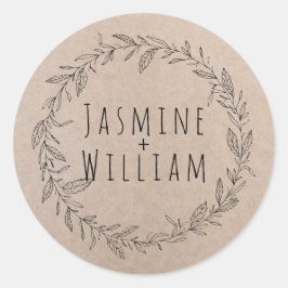 Adesivo Coroa Floral Rústica Papel Kraft Personalizada