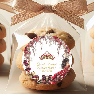 Adesivo Coroa Floral Tiara Dourada Vermelha Quinceañera