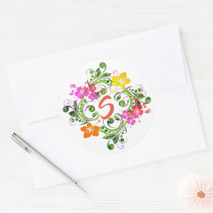 Adesivo Coroa floral tropical do Hibiscus, verde-rosa, ama