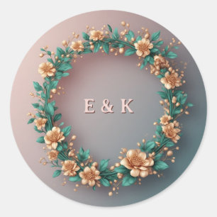Adesivo Coroa Floral Verde e Dourada Quadro de Convite ✨