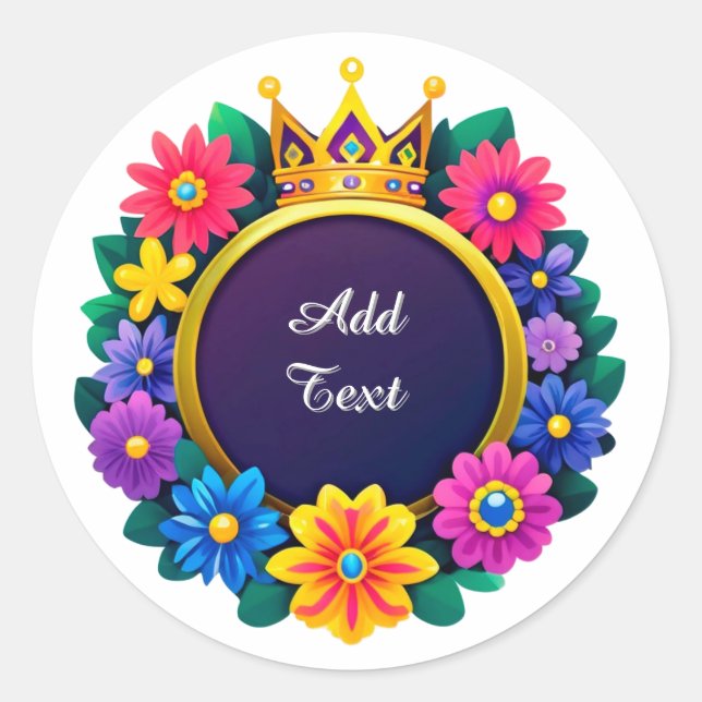 Adesivo Coroa Floral Vibrante com Coroa Dourada (Frente)