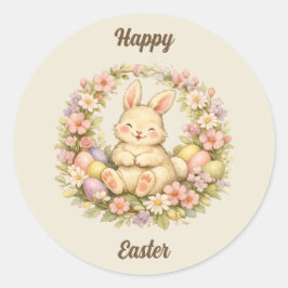 Adesivo Coroa Floral Vintage Coelho Feliz Páscoa