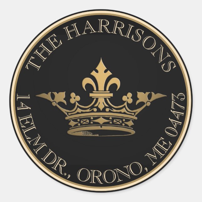 Adesivo Coroa francesa Endereço Dourado preto metálico (Frente)