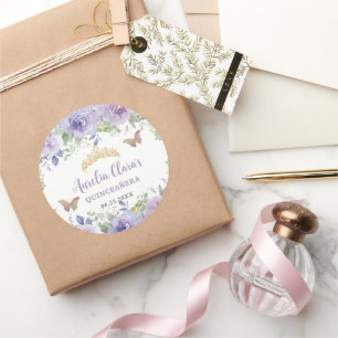 Adesivo Coroa Quinceañera Floral Lilás Roxo Borboletas