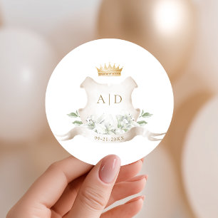 Adesivo Coroa Real de Casamento Monograma Gold Crest