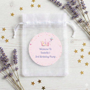 Adesivo Coroa Real Princesa Rosa 3º Aniversário Bem-vindo 