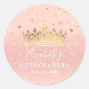 Adesivo Coroa Rosa Bege e Dourado Rosa Elegante Aniversári