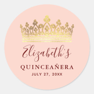 Adesivo Coroa Rosa Dourado Rosa Elegante Nome Quinceanera