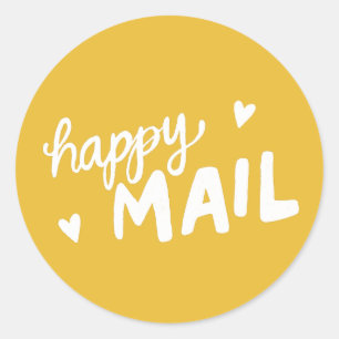 Adesivo Correio Feliz Amarelo e vinheta de embalagem