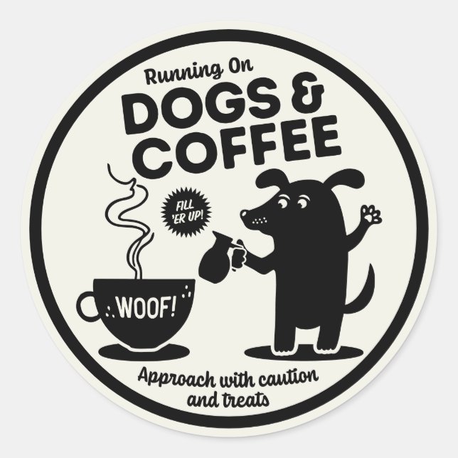 Adesivo Correndo com Cachorros e Café  (Frente)