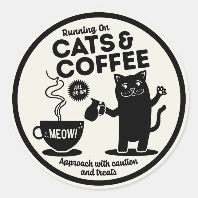 Adesivo Correndo em Gatos e Café  (Frente)