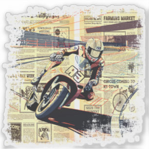 Adesivo Corrida de Motocicleta em Jornal Antigo