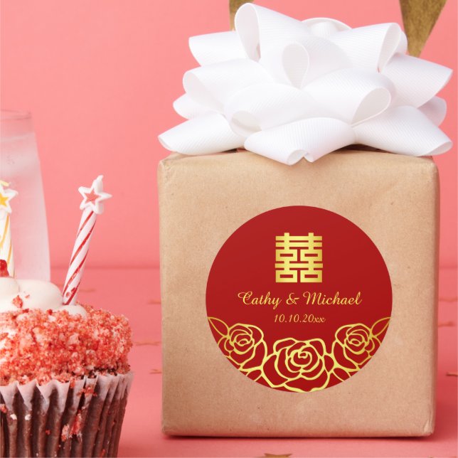 Adesivo Cortado vermelho e ouro floral de rosa de casament (Festa)