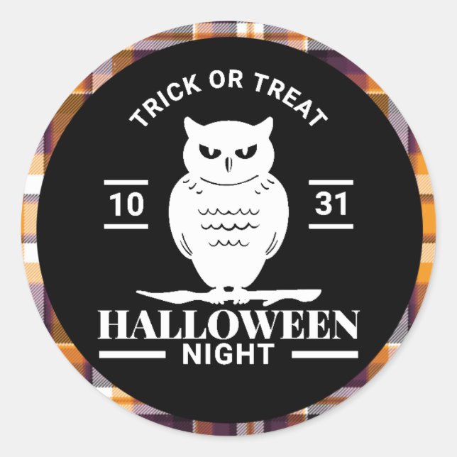 Adesivo Coruja Branca Noite de Halloween Xadrez Preto/Lara (Frente)