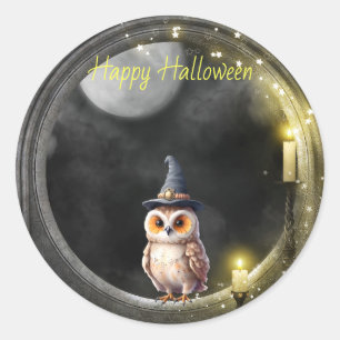 Adesivo Coruja das Halloween na Janela Torre Redonda