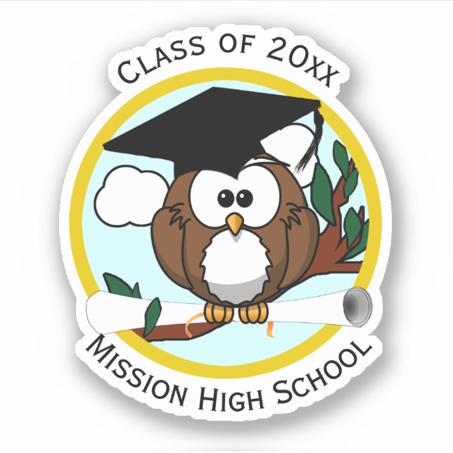 Adesivo Coruja de Graduação com Diploma (Frente)