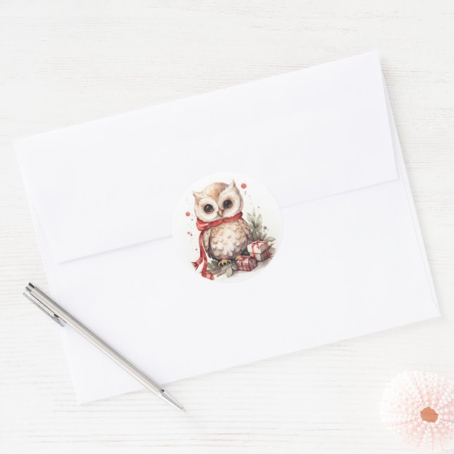 Adesivo Coruja De Natal Com Presentes (Envelope)