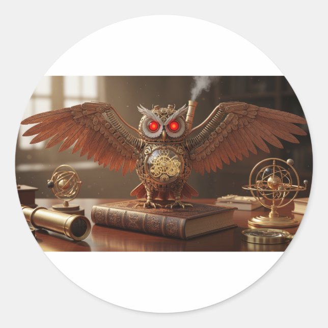Adesivo Coruja Mecânica Steampunk (Frente)