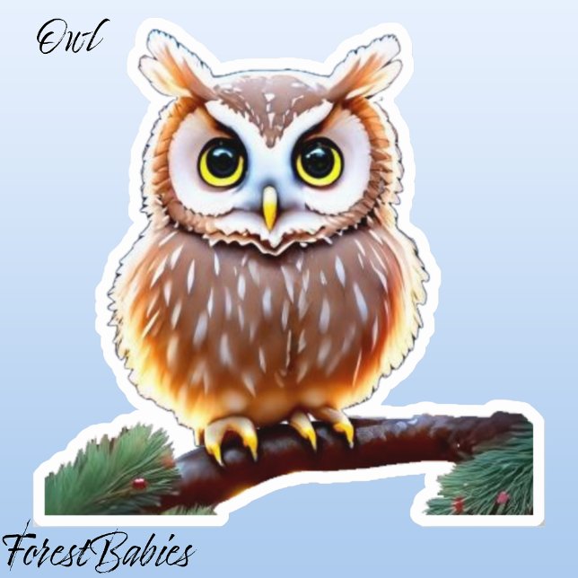 Adesivo Coruja 🦉 Pássaro Selvagem Esporal Cuta, Nature An (Owl ForestBabies Sticker)
